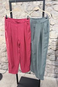 NoEN Hose OShape Leinen crincled salbeigr&uuml;n&comma; rot