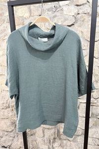 NOEN Blusenshirt oversized Kragen Leinen crincle salbeigr&uuml;n