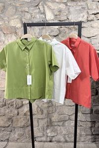 THE WHITE SHIRT Bluse kurz , kantig BW/PA/ EA weiss, koralle, avocado