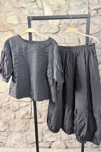 NOEN Bluse &plus; Rock in BW Seersucker schwarz