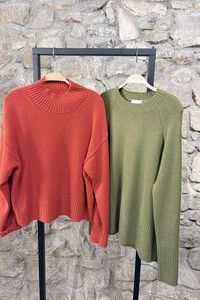 SMARLON Pullover Stehbund Wolle K&uuml;rbis&comma; Pullover Raglan Wolle gr&uuml;n