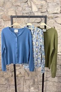 SMARLON CArdigan Fransenkante Topas und Gr&uuml;n TWS Bluse BW Liberty-Dessin